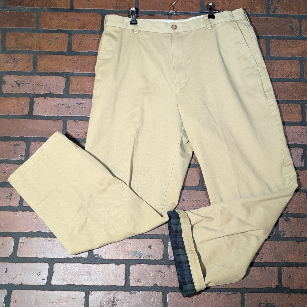 LL Bean Flannel Lined Khakis Men's 35x29 Flex Waist Straight‎ Leg Warm Winter